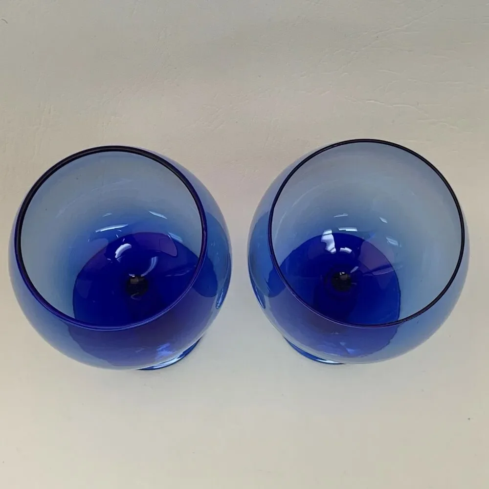 Wine Glass Bubble Cobalt Blue 6 3/8